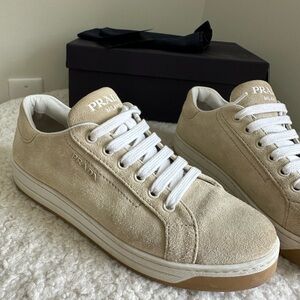Prada  Beige Suede Sneakers. Size 38